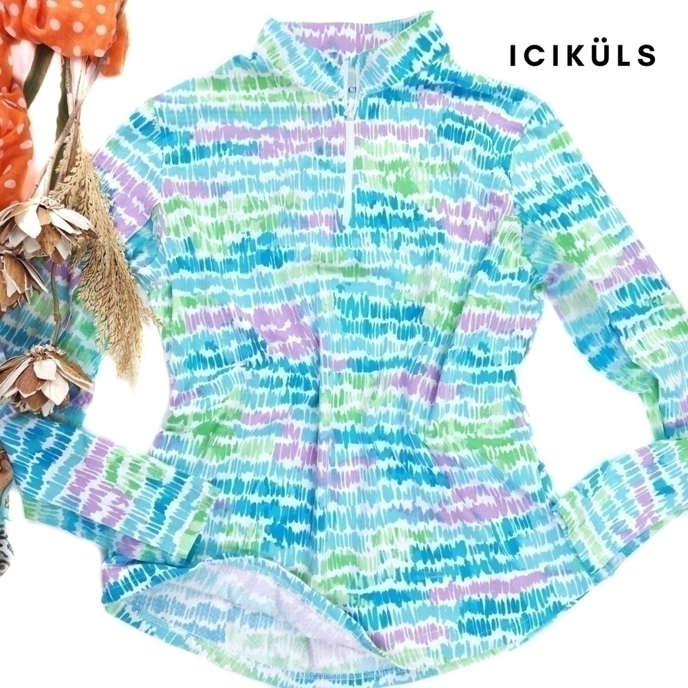 Icikls Knit Golf Tennis Exercise Top Open Mesh ½ Sleeve Sz Xl